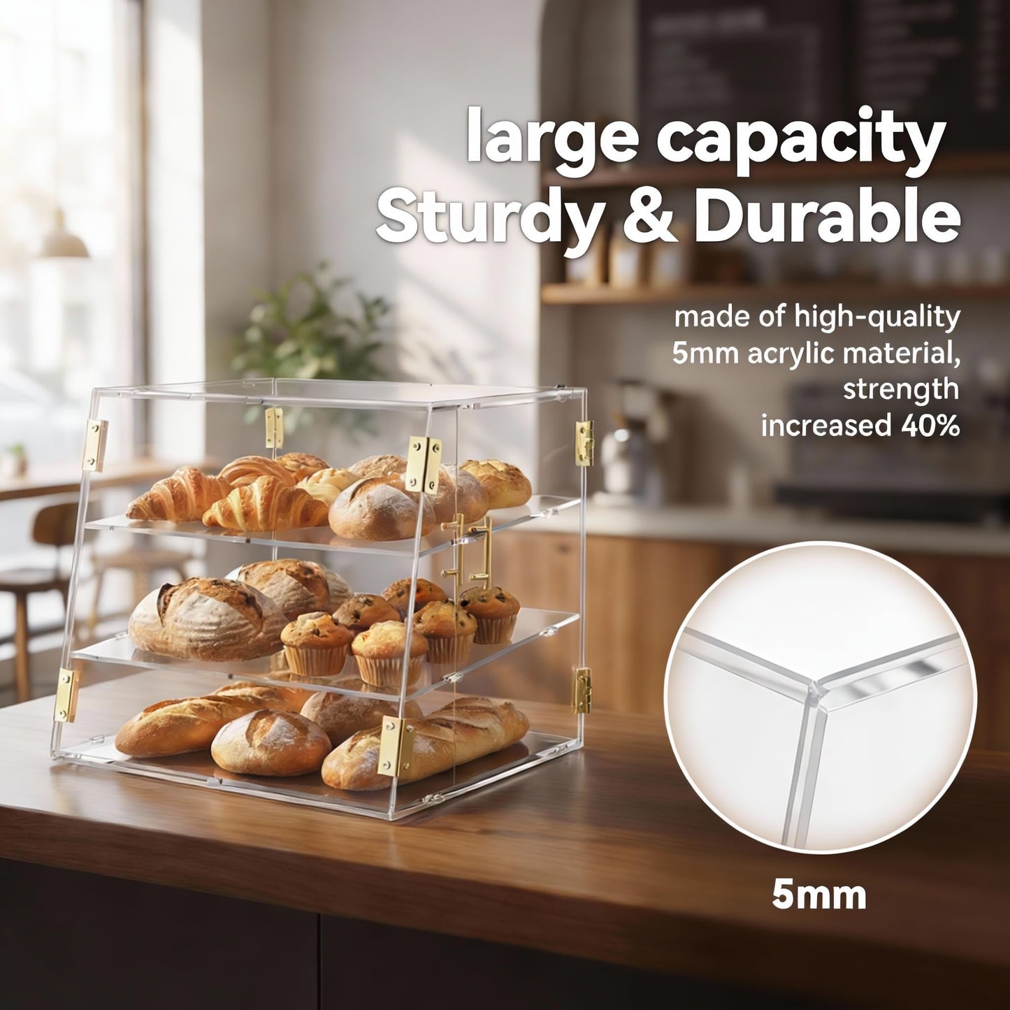 CITYJOY 3-Tier Slanted Acrylic Bakery Display Case, 21"×17"×17" Commercial Countertop Pastry Showcase with Automatic-Closing Rear Doors for Donuts, Bagels, Macarons, Cupcakes