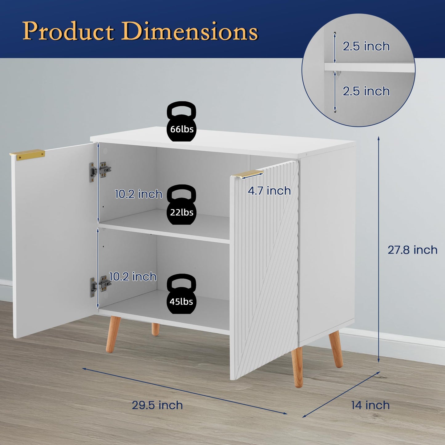 HOMHUM Modern Buffet Cabinet, Fluted Sideboard Buffet Cabinet with Storage, Wood Accent Table with Adjustable Shelf for Living Room, Entryway, White