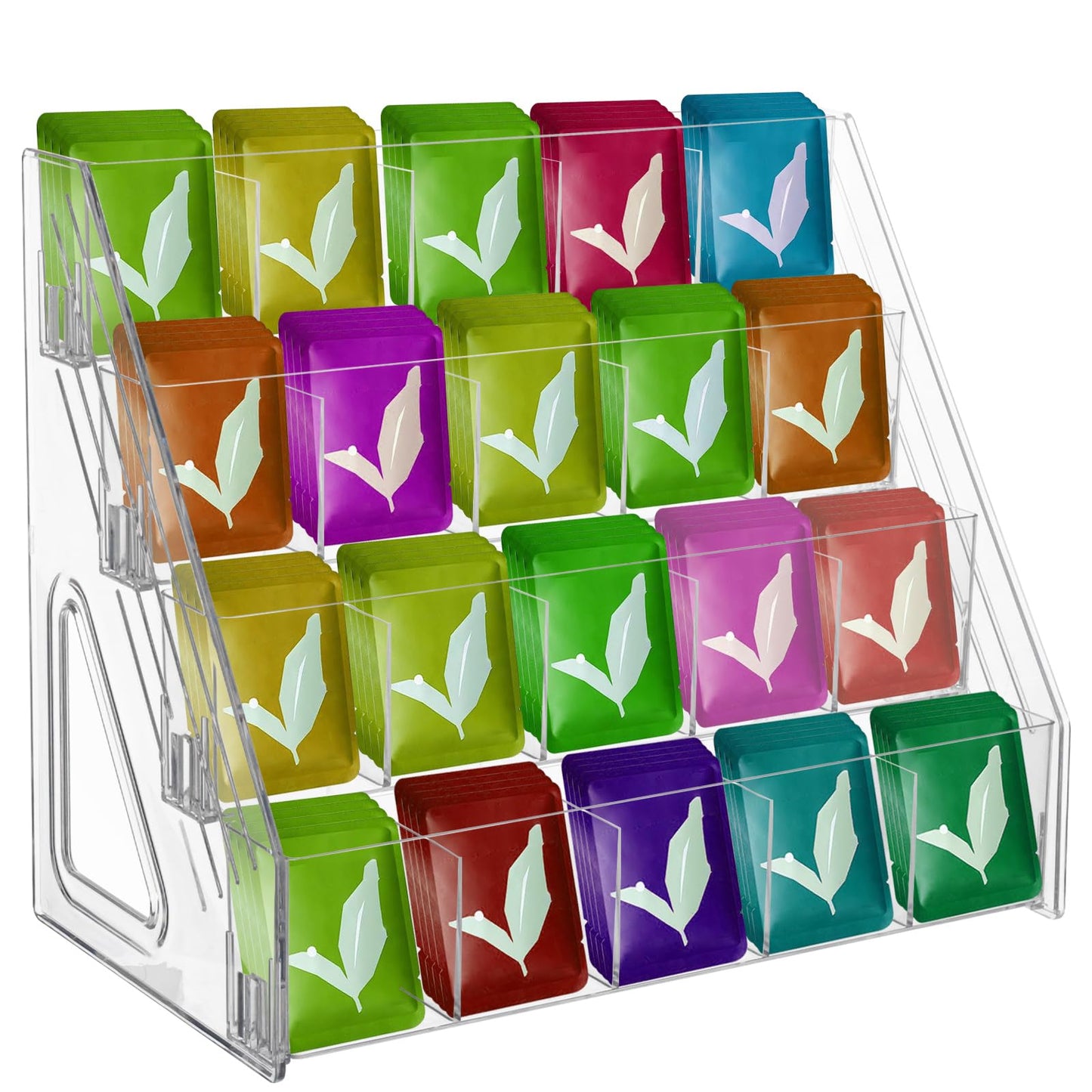 HFYZZ Tea Bag Organizer Display Stand, 4 Tier Clear Acrylic Tea Packet Storage Holder for Kitchen Countertop Cabinet Pantry Office Tea Bag, Coffee, Sugar Packets, Creamers Organization