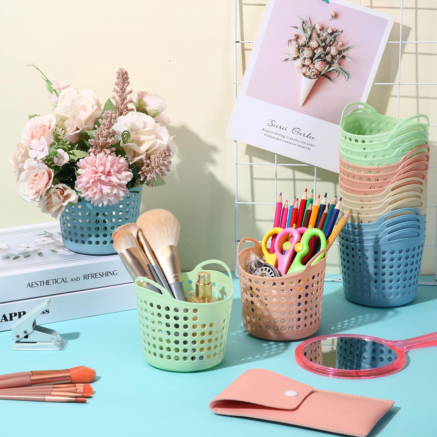 Weysat 36 Pcs Back to School Pencil Holder Pencil Cup Bulk Plastic Pen Holder for Classroom Round Desk Storage Organizer for Office Classroom Home Makeup Brush Storage Supplies(Black and White)