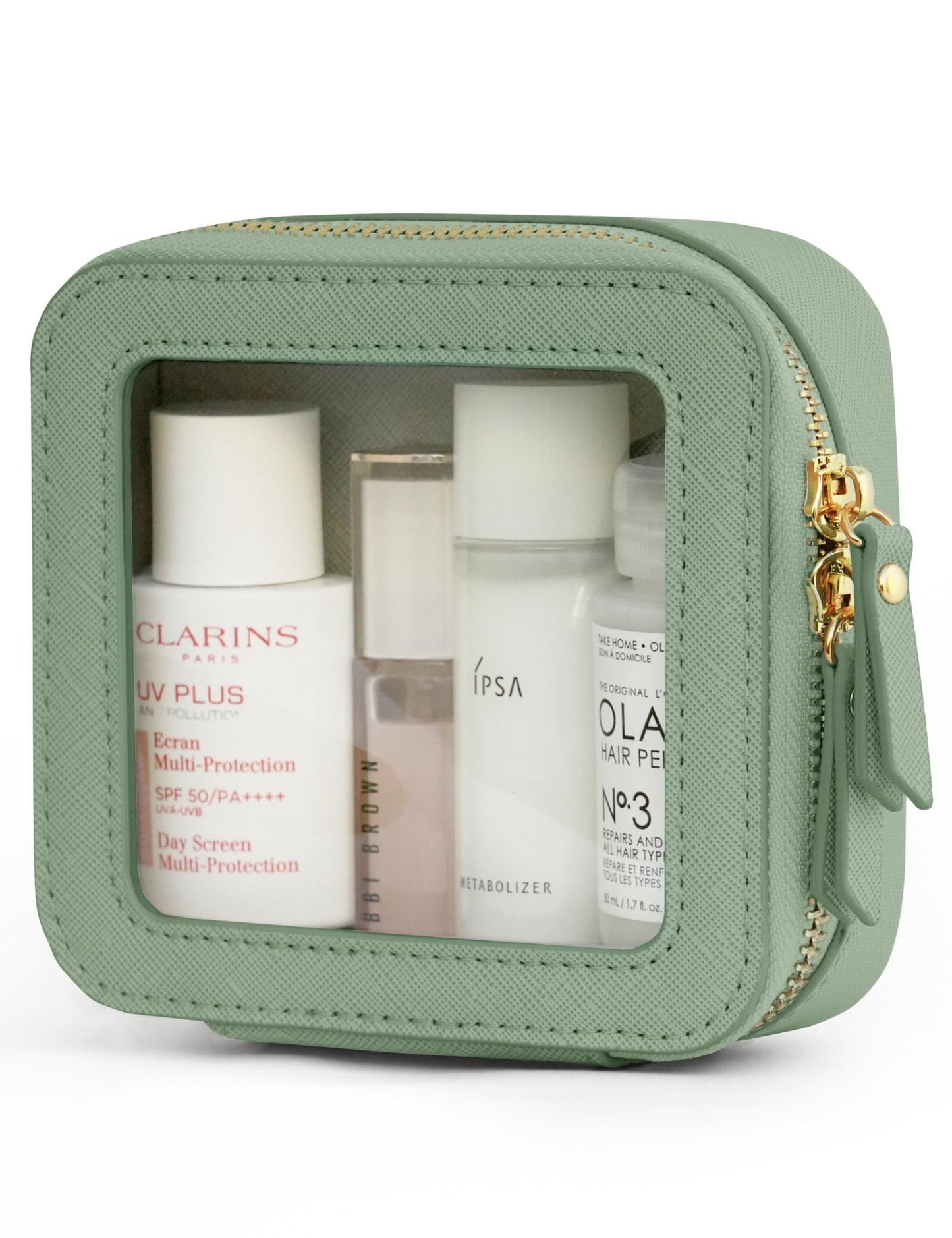 Popvibe Small Clear Makeup Bag Mini Travel Cosmetic Case Transparent Toiletry Bag with Zipper, Portable Make Up Organizer Traveling Compact Car Bag for Essentials, Sage Green, Mini