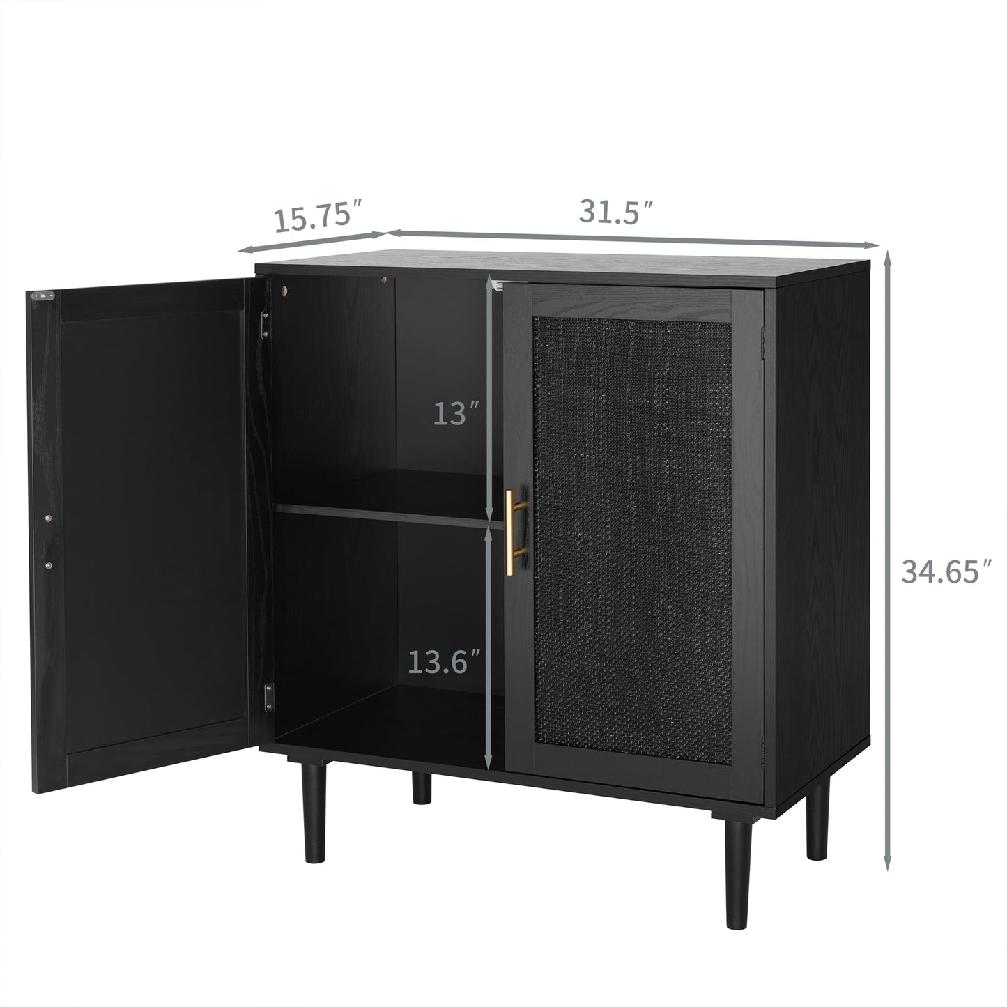 Finnhomy Sideboard Buffet Kitchen Storage Cabinet with Black Painted Rattan Decorated Doors, Dining Room, Hallway, Cupboard Console Table, Liquor/Accent Cabinet, 31.5X 15.8X 34.6 Inches, Black