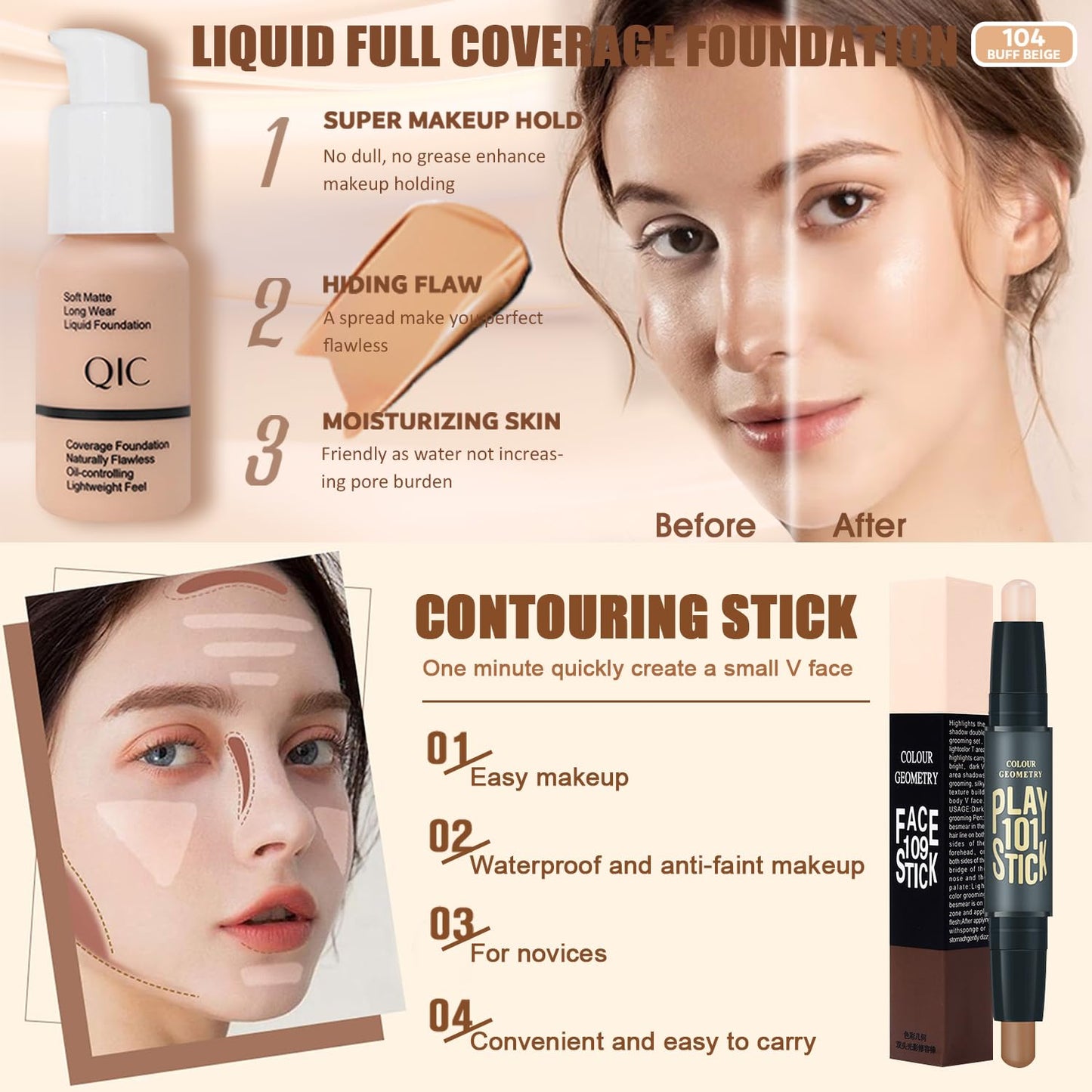 All in One Makeup Kit for Women Full Kit, Travel Make Up Gift Set Includes Eyeshadow,Foundation,CC,Primer, Lipstick,Mascara,Brow Powder & Soap,Eyeliner,Contour,Brush,Sponge,Bag