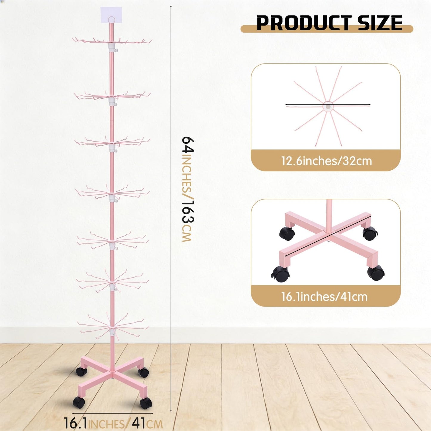 Ripeng 1 Pcs 7-Tier Rotating Retail Display Stand Display Rack for Earring Keychains Jewelry Vendor Events and Stores Movable Adjustable Shop Spinner Pink Ornament Holder