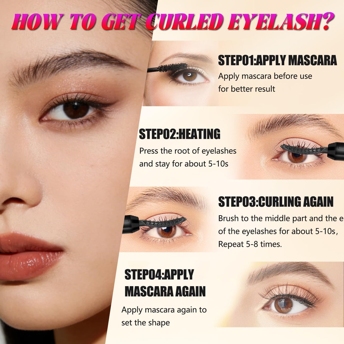Heated Eyelash Curler-4 Temp Modes 65°-95°C LED Display, Electric Eye Lash Curler for 24H Long Lasting, Type-C Rechargeable Heated Lash Curler for Natural Thick Lashes, Makeup Gift,Matte Black-1