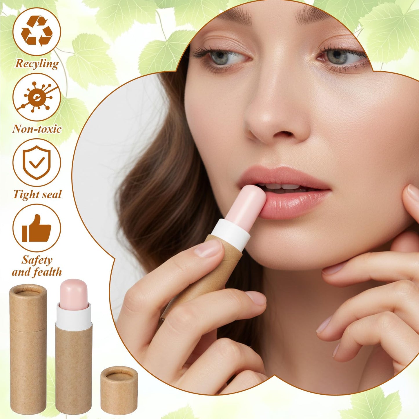 PercyEffie 20pcs 0.3oz Lip Balm Tubes Empty lip balm containers empty KraftPaperTube Holder,Push-Up Style for DIY Homemade, lips tubes bulk Natural Packaging Container- Brown