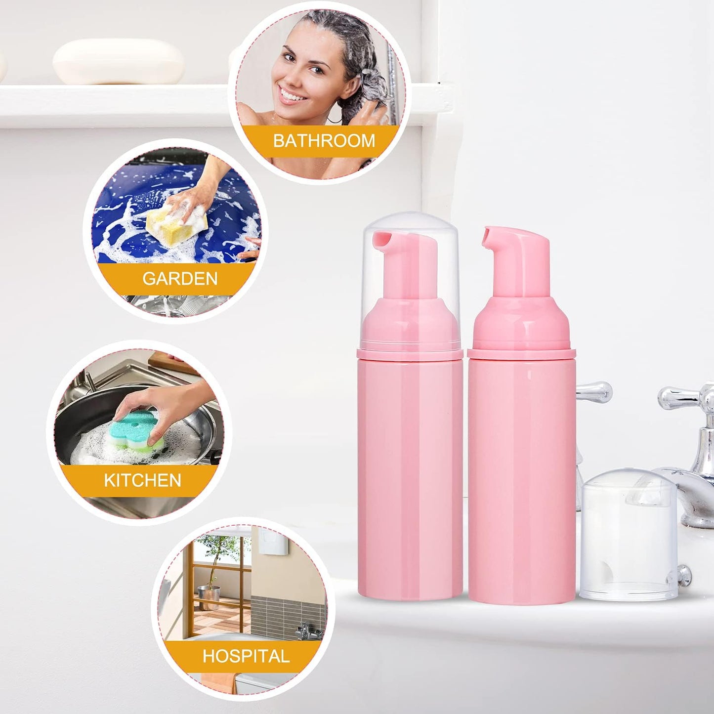 Tzirci 50 Pack 2 oz Foam Pump Bottles, Refillable Soap Dispenser, Daily Use