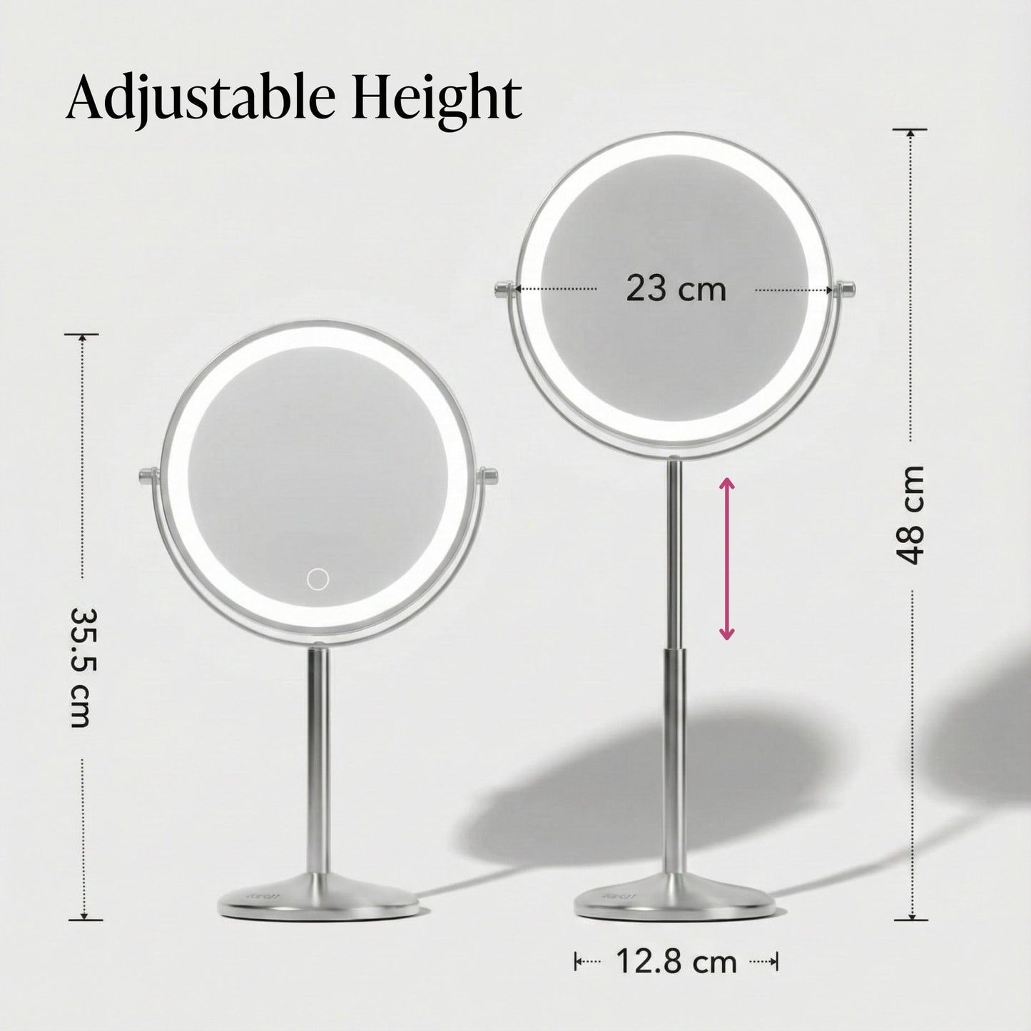 Fancii 9-Inch Lighted Makeup Mirror Height Adjustable with 10X /1X Magnification - Rechargeable, Double Sided LED Vanity Mirror with Light and Stand, 360° Swivel