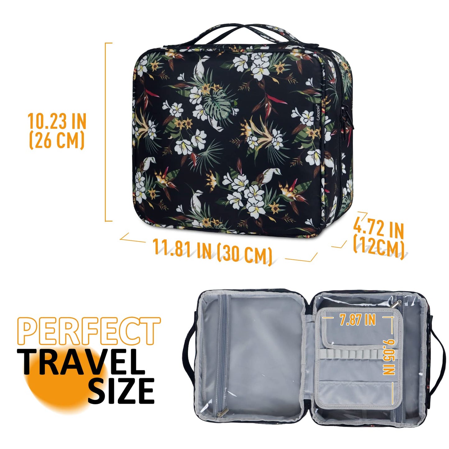 Gloppie Travel Toiletry Bag for Women Makeup Bag Big Cosmetic Bag Make Up Case Organizer for Beauty & Skincare Care Accessories White Flower