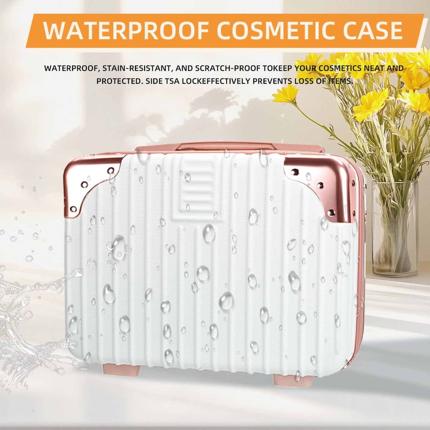 Yoanlayr 14inch Hard Shell Cosmetic Organizer Travel Train Hand Luggage Small Portable Carrying Suitcase Makeup Case Bag for Women Toiletry