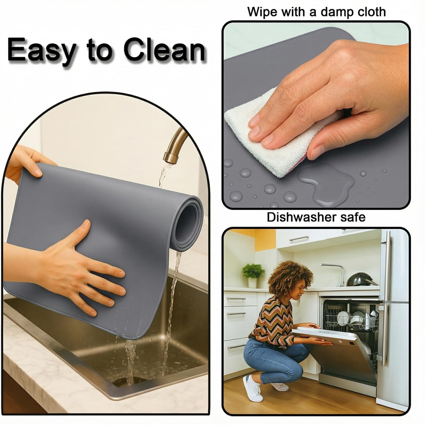 Silicone Mat 35.4"x23.6" Silicone Mats for Kitchen Counter Heat Resistant Mats for Countertop, Countertop Protector Mat, Edge Heightening Nonstick Waterproof Multipurpose Table Mat (Dark Gray)
