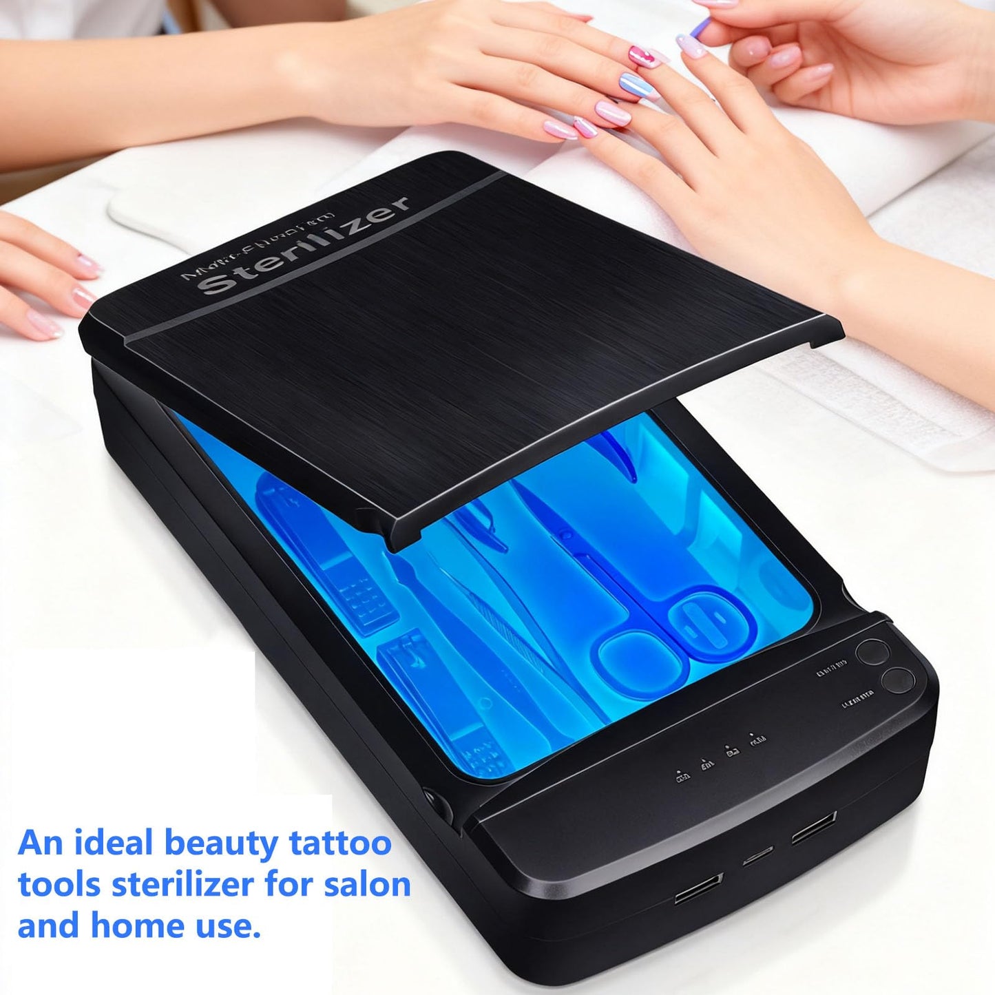 Nail Tool Sterilizer Box, ALLGLAM Portable Sterilizing Box for Nail Manicure Tools, Beauty Tweezers, Tattoo,Mobile Phone Cleaning (Black)