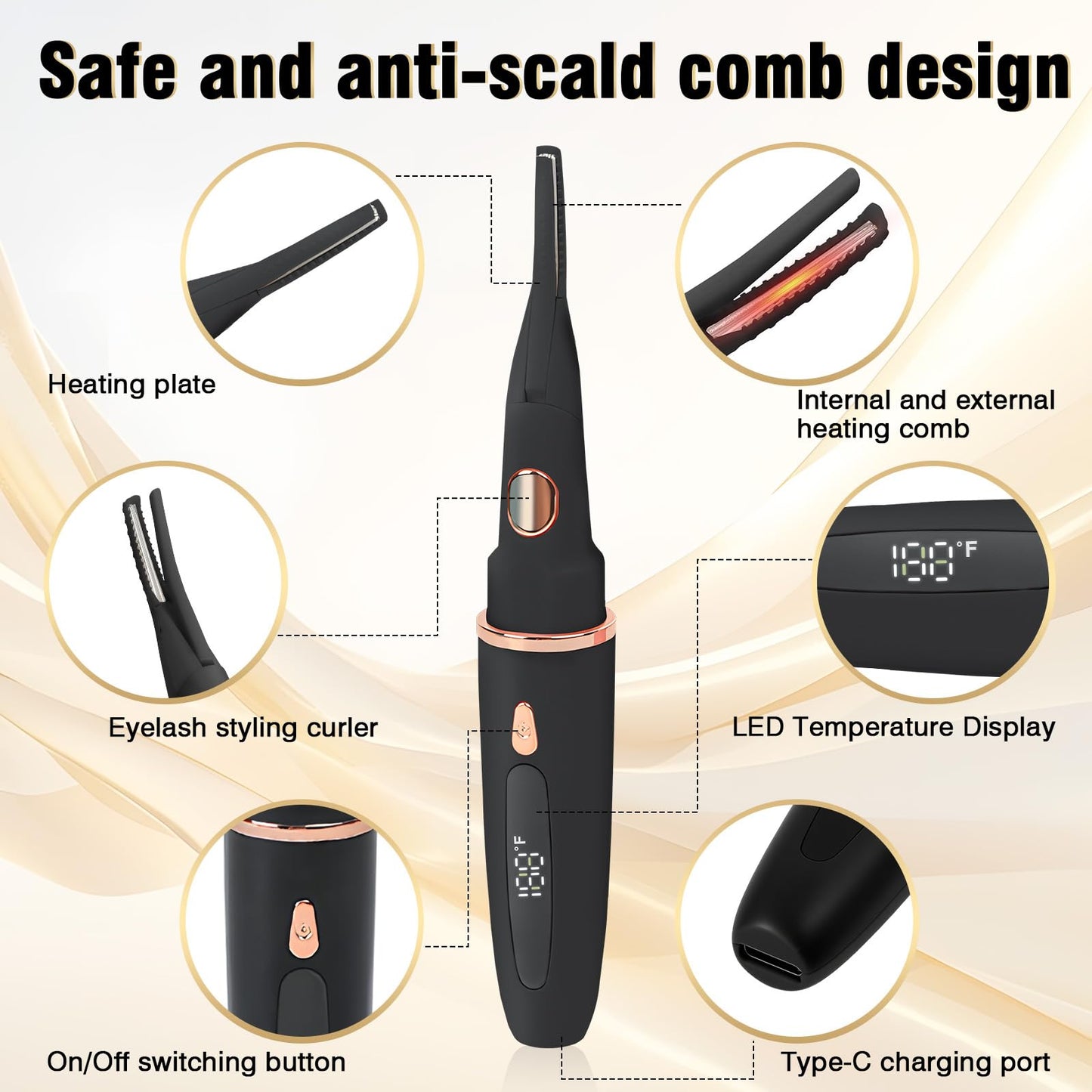 USB-Rechargeable Heated Eyelash Curler with LED Display - 3 Temp Settings, Mini Design, Safe Curling for Long-Lasting Natural Lashes