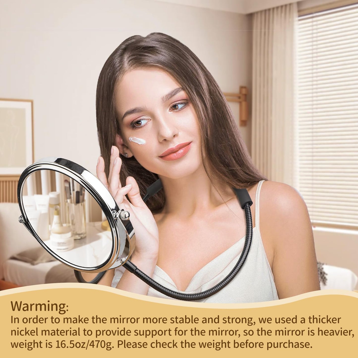 Double-Sided Mirror to See Back of Head, Hands Free Adjustable Mirrors Hung Around The Neck, Two Way Mirror for Women Man Makeup, Self Haircut, Standard Viewing and 5X Magnification 360° Mirrors