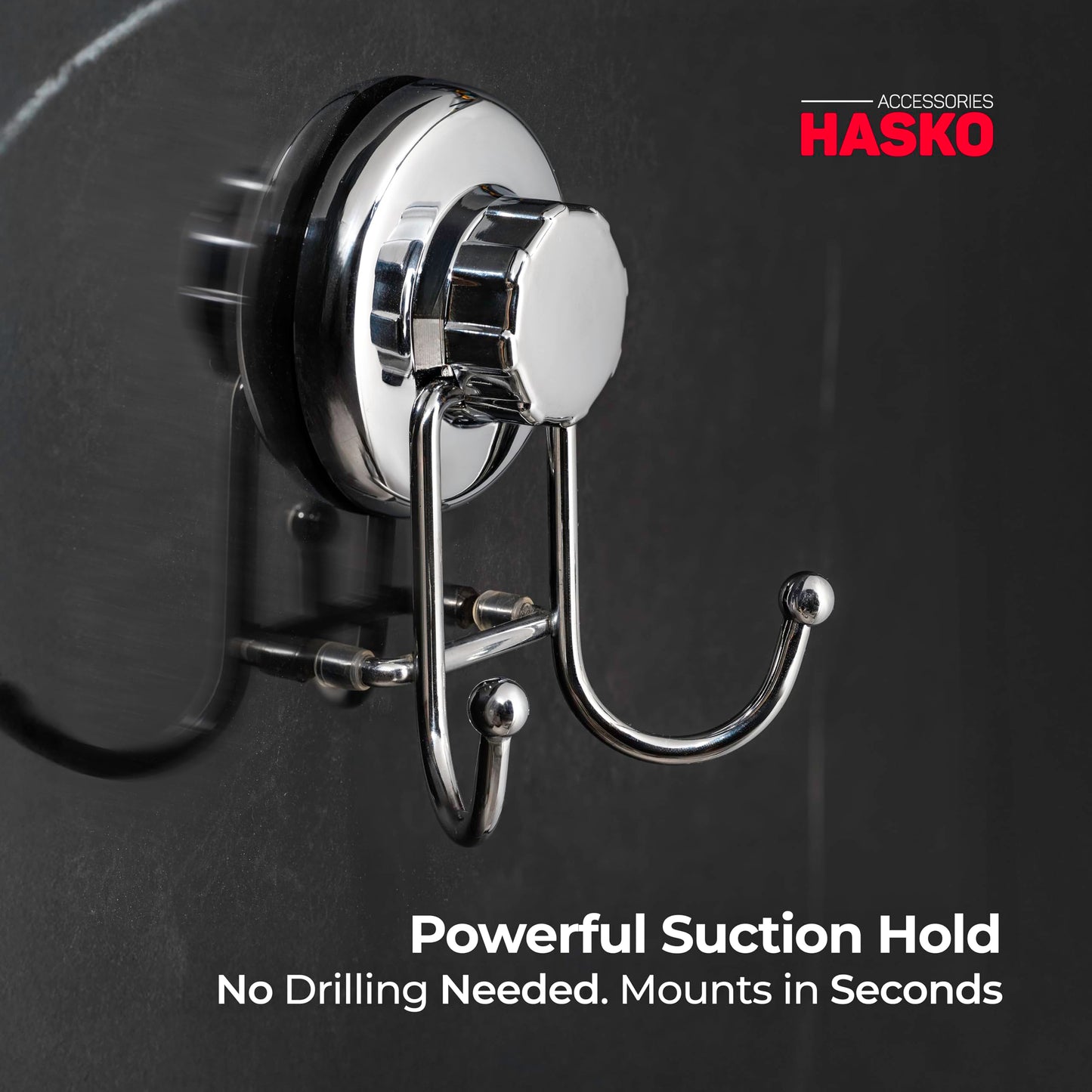 HASKO accessories - Powerful Vacuum Suction Cup Hooks - Organizer for Towel, Bathrobe and Loofah - Strong Stainless Steel Towel Hooks for Bathroom & Kitchen, Towel Hanger Storage (2 Pack)