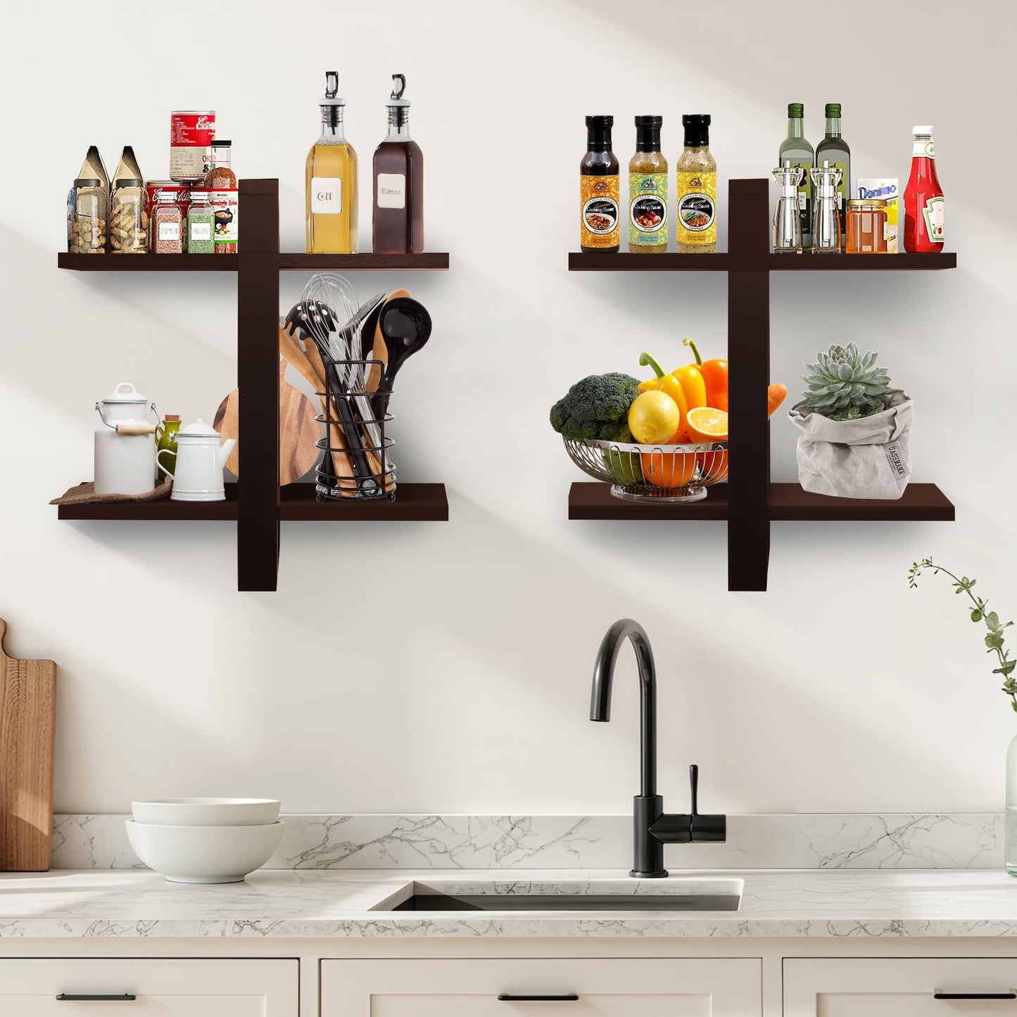 FURAOMEILI Floating Shelves for Wall,Wall Mounted Storage Display Shelves for Living Room,Bedroom, Bathroom, Kitchen,Office，Set of 2(Walnut)