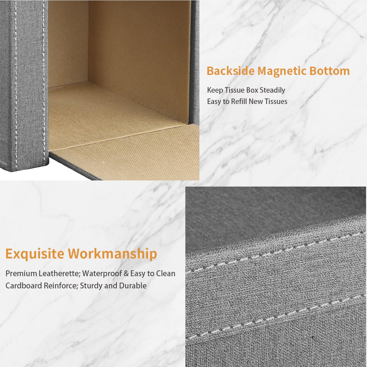 PU Leather Square Tissue Box Cover with Storage Tray,Modern Decorative Tissue Holder for Bathroom Vanity Night Stands, Office Desk,Stylish Tissue Holder for Home & Office Décor