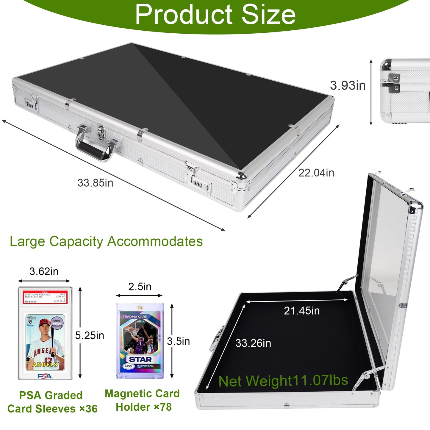 JIAYAN Trading Card Display Case: 34"x22" Aluminum Display Case with 2 Password Lock for Exhibitions - Portable Trade Show Display Table Top Showcase with Handle for Collectible Cards
