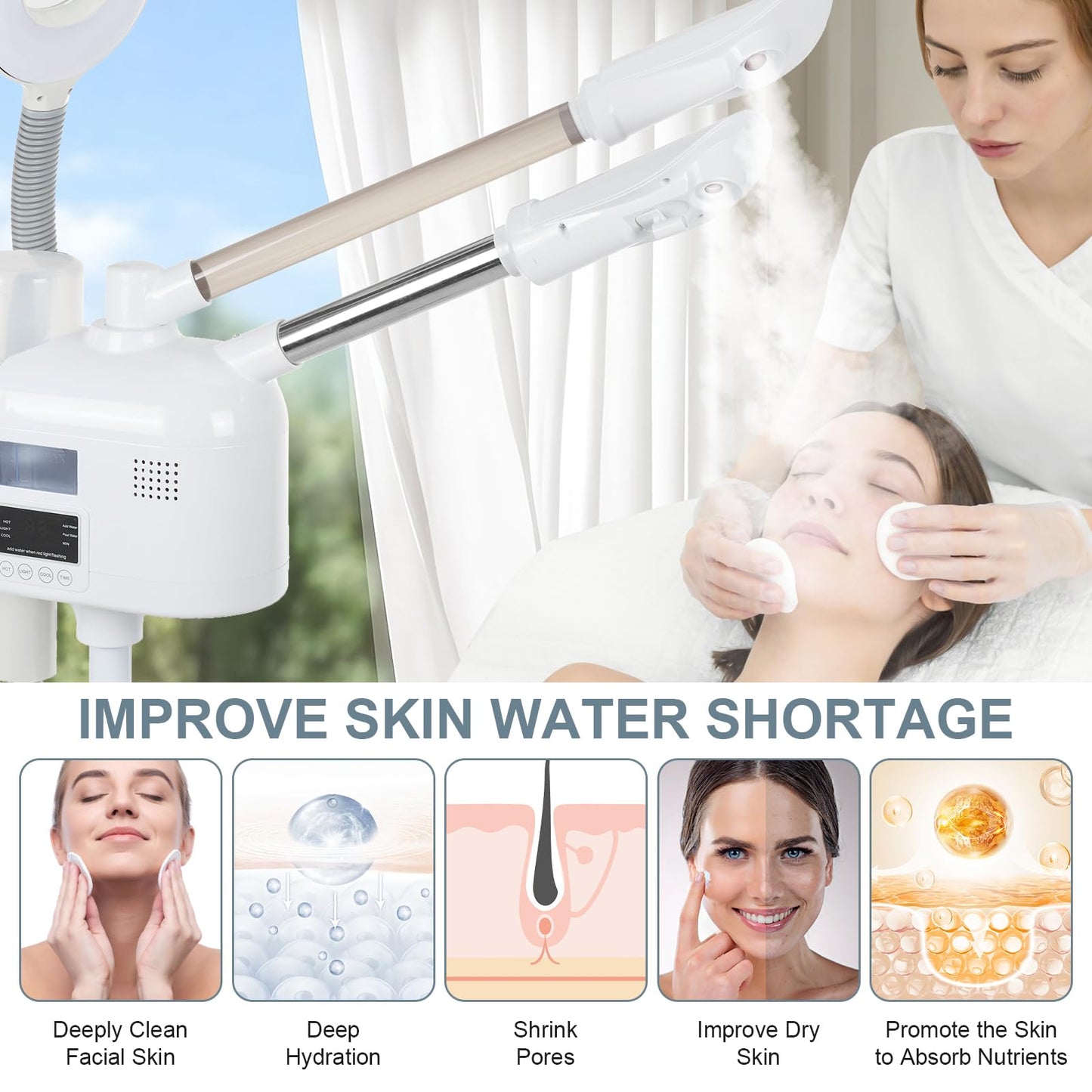 VARIPOWDER 3 in 1 Professional Facial Steamer for Face with Hot & Cold Nozzle 5X Magnifying Lamp Face Steamer for Esthetician vaporizador Facial Use at Home or Spa