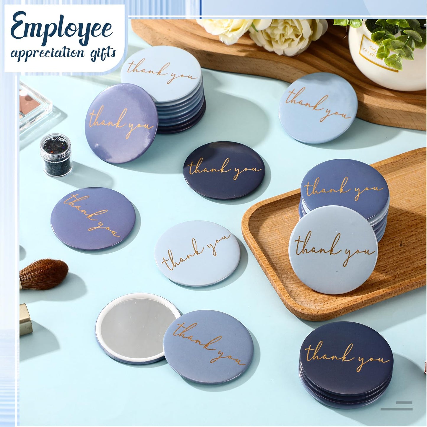 Tioncy 30 Pcs Thank You Gifts Bulk Compact Mirror for Women Bulk Gifts Mini Pocket Mirror Thank You Gift for Women Employee Staff Coworker(Blue Series)