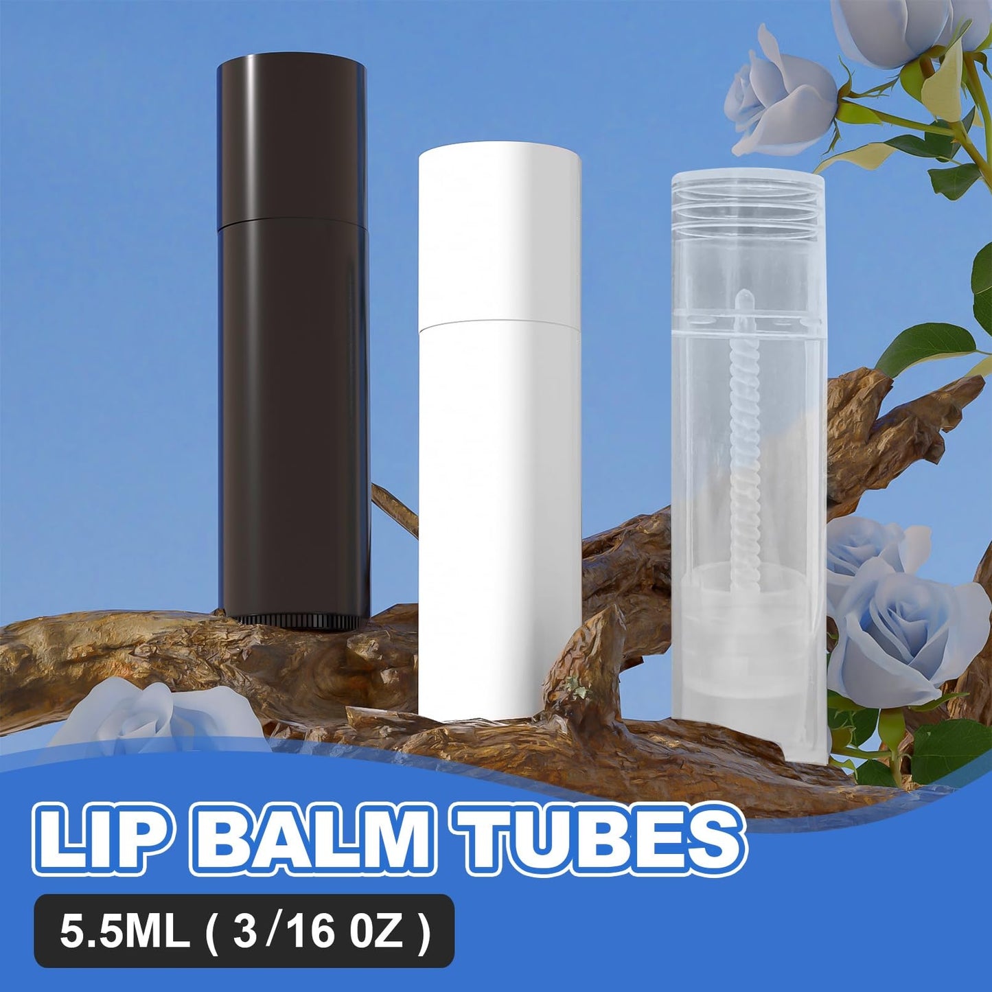 Lip Balm Tubes Kit with Filling Tray and Spatula, 50 Pack 5.5ml Empty lip Containers with Caps, BPA Free Twist-Up Lipstick Tubes for DIY Lip Balm and Cosmetic Making, Clear