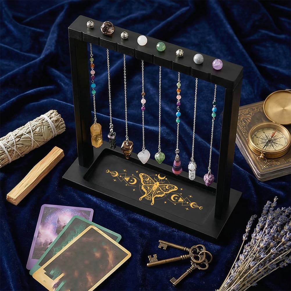 BEUNITONE Moth Design Display Stand, Divination Tools Wooden Crystal & Jewelry Holder Organiser for Necklaces Stones Witchcraft Supplies for Home Decor, Market Stall and Craft Fair Showcase