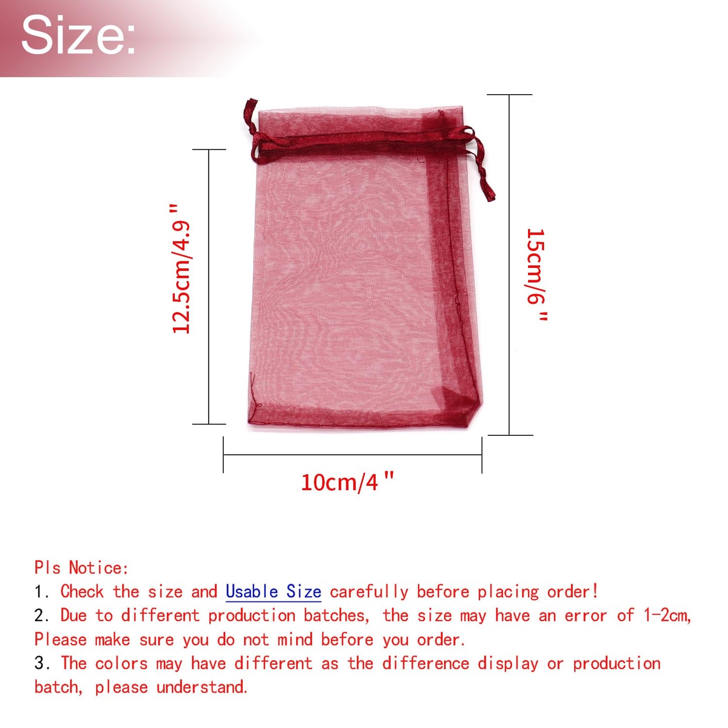 Bezall 100Pcs Wine Red Organza Bags, 4x6 inch Mesh Bags Drawstring Gift Bag Jewelry Pouches for Candy Wedding Favors Christmas
