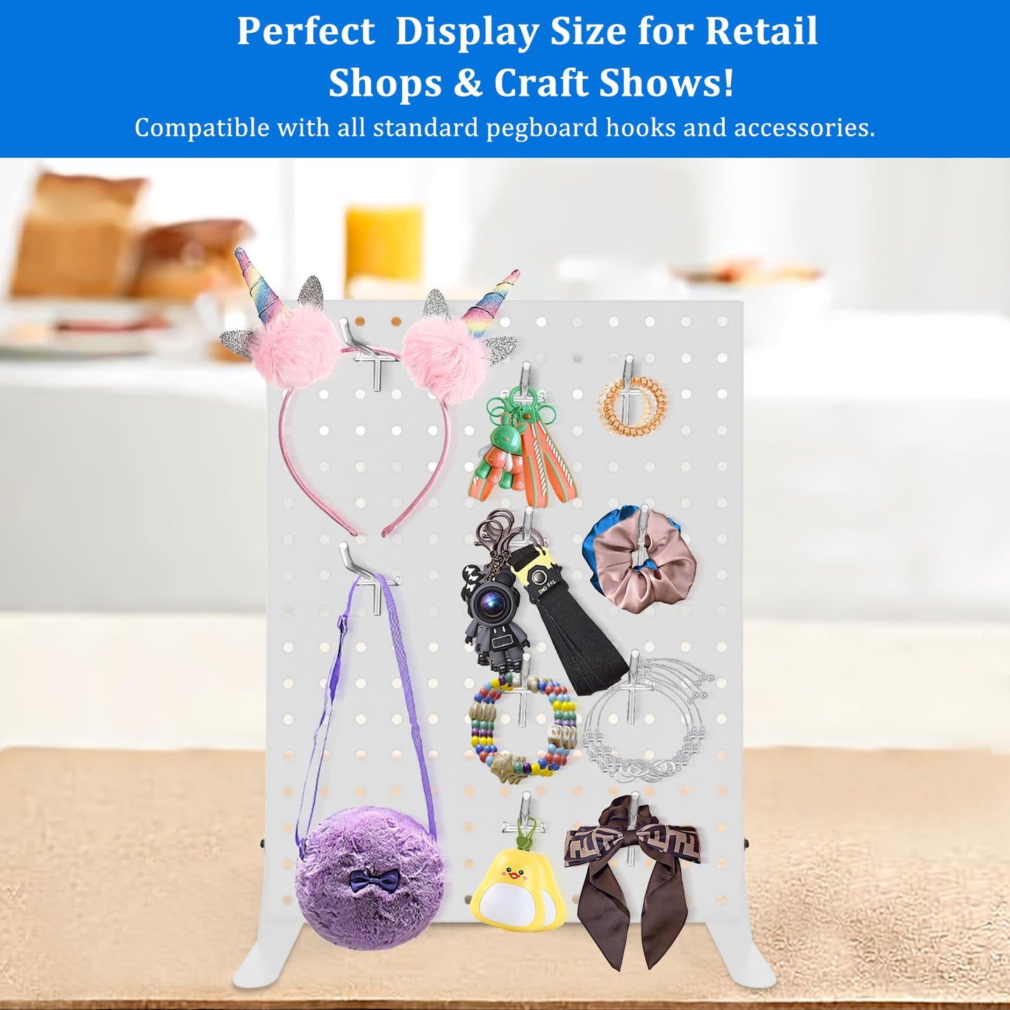 Uppcasir Pegboard Display Stand with 10 Hooks for Craft Shows, Metal Jewelry and Key Ring Retail Display Racks for Selling Accessories, Retail Stores, Vendors & Events, 17 X 13 Inch (1 PCS, White)