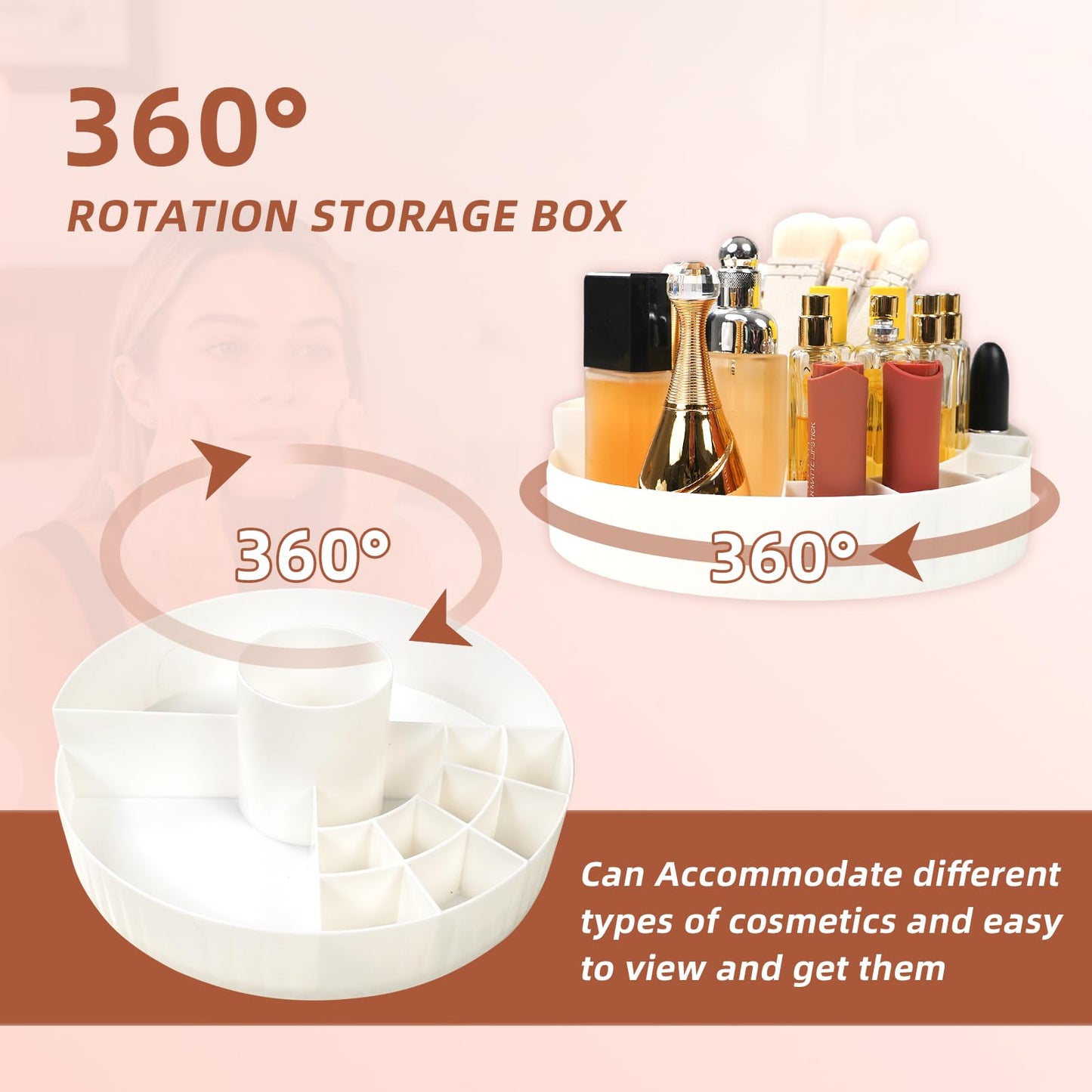 LuZhiMing 360° Rotating Makeup Perfume Organizer Cosmetic Storage for Skincare,Perfume,Lipstick & Makeup Brushes, Countertop Vanity Organizer (White)