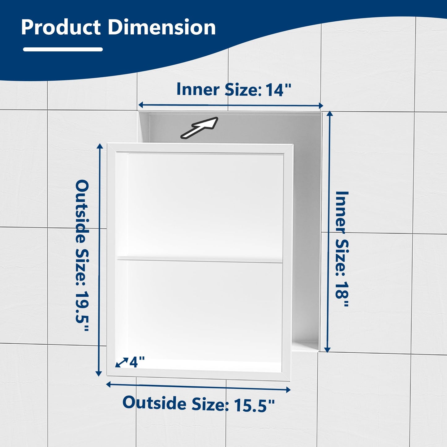 Qeke 14x18 Medicine Cabinet Recessed, Medicine Cabinet Without Mirror, 304 Stainless Steel Medicine Wall Niche with Double Shelves, Matte White