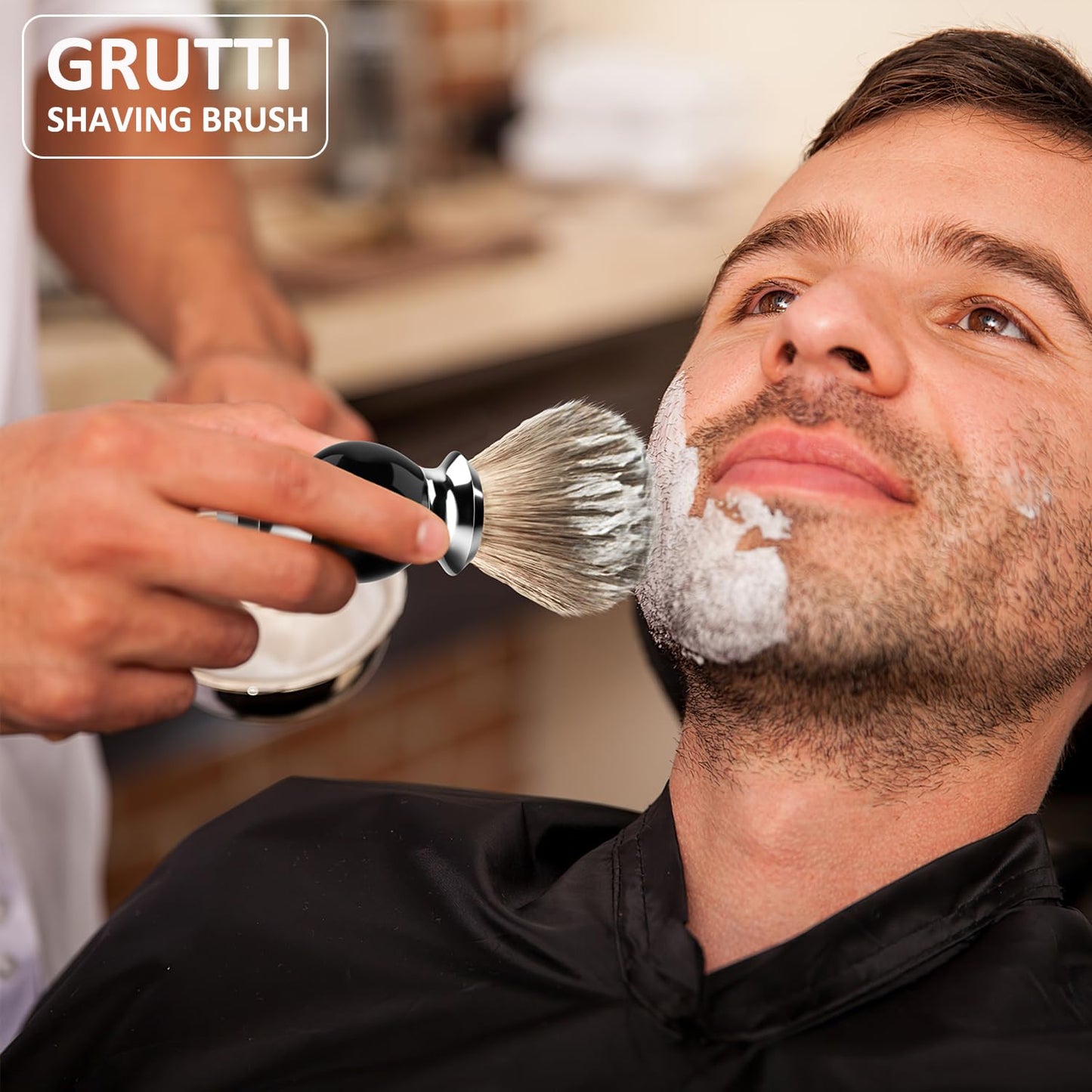 Men's Luxury Shaving Brush - GRUTTI Shave Brush for Wet Shave Using Shaving Cream & Soap，Professional, Fast - Lathering, No - Shedding, Synthetic Bristles - for Men Gift