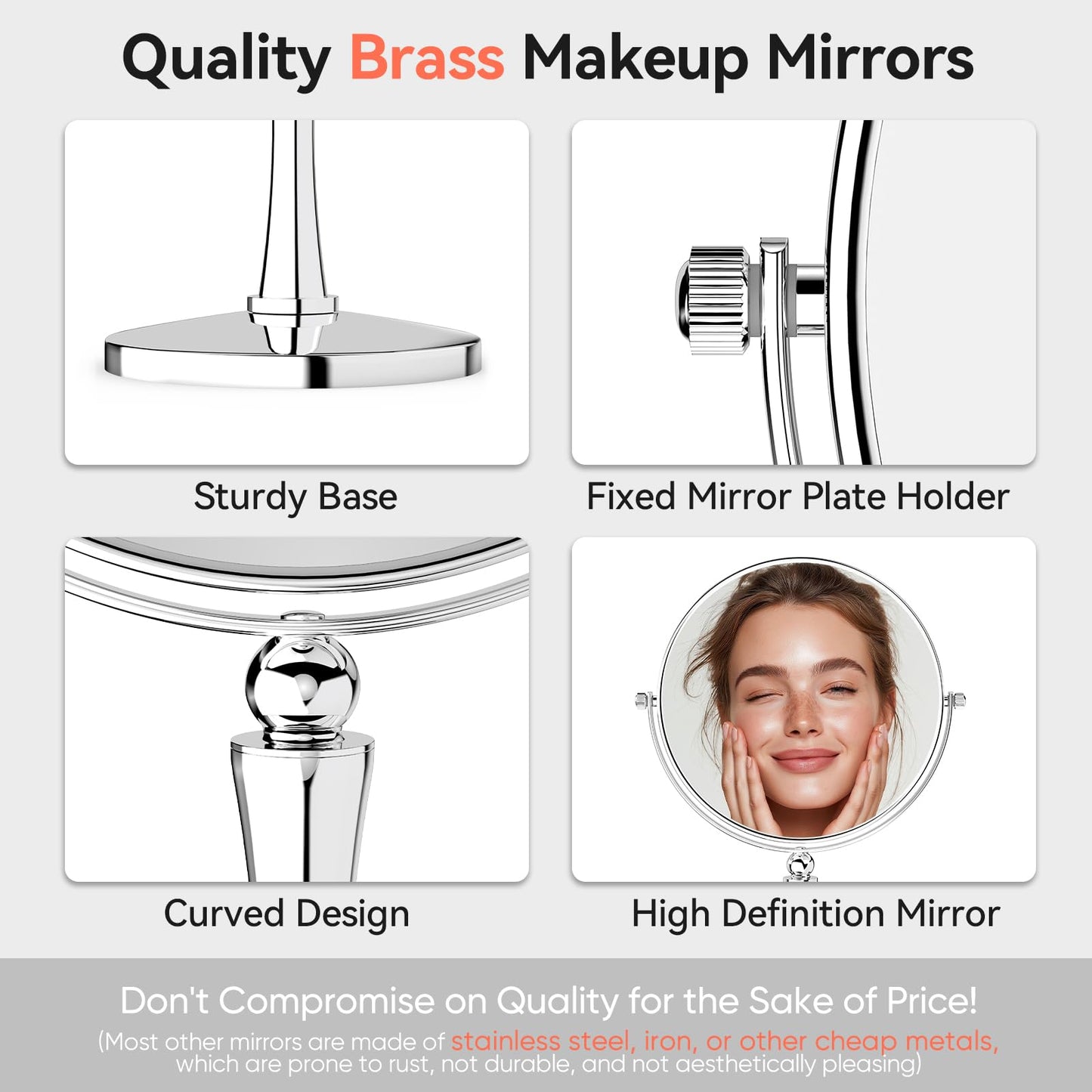 GURUN 8-inch Tabletop Makeup Mirror, 1X/20X Magnifying Vanity Mirror, 360° Rotation Dual-Sided Makeup Mirror, Ideal for Women Mom Chrome Finish M2310(8in,20X)