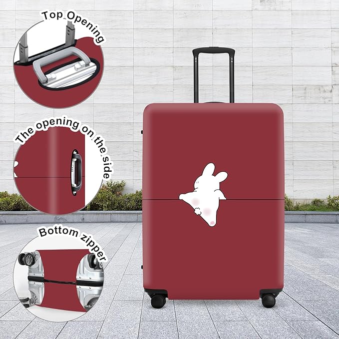 Burgundy Rabbit Luggage Protector, Washable Suitcase Cover Simple Animal Pattern Anti-scratch for 28",30"Bag