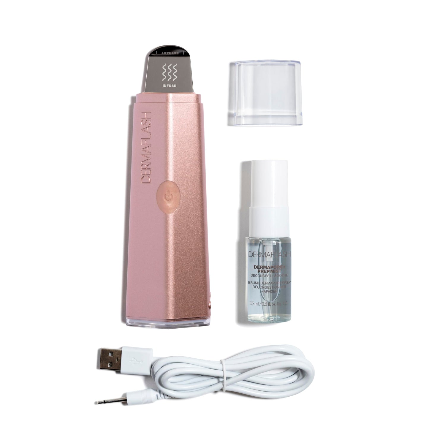 DERMAFLASH DERMAPORE+ Skin Care Device, Ultrasonic 2-in-1 Pore Extractor and Skincare Infuser, Rose Gold