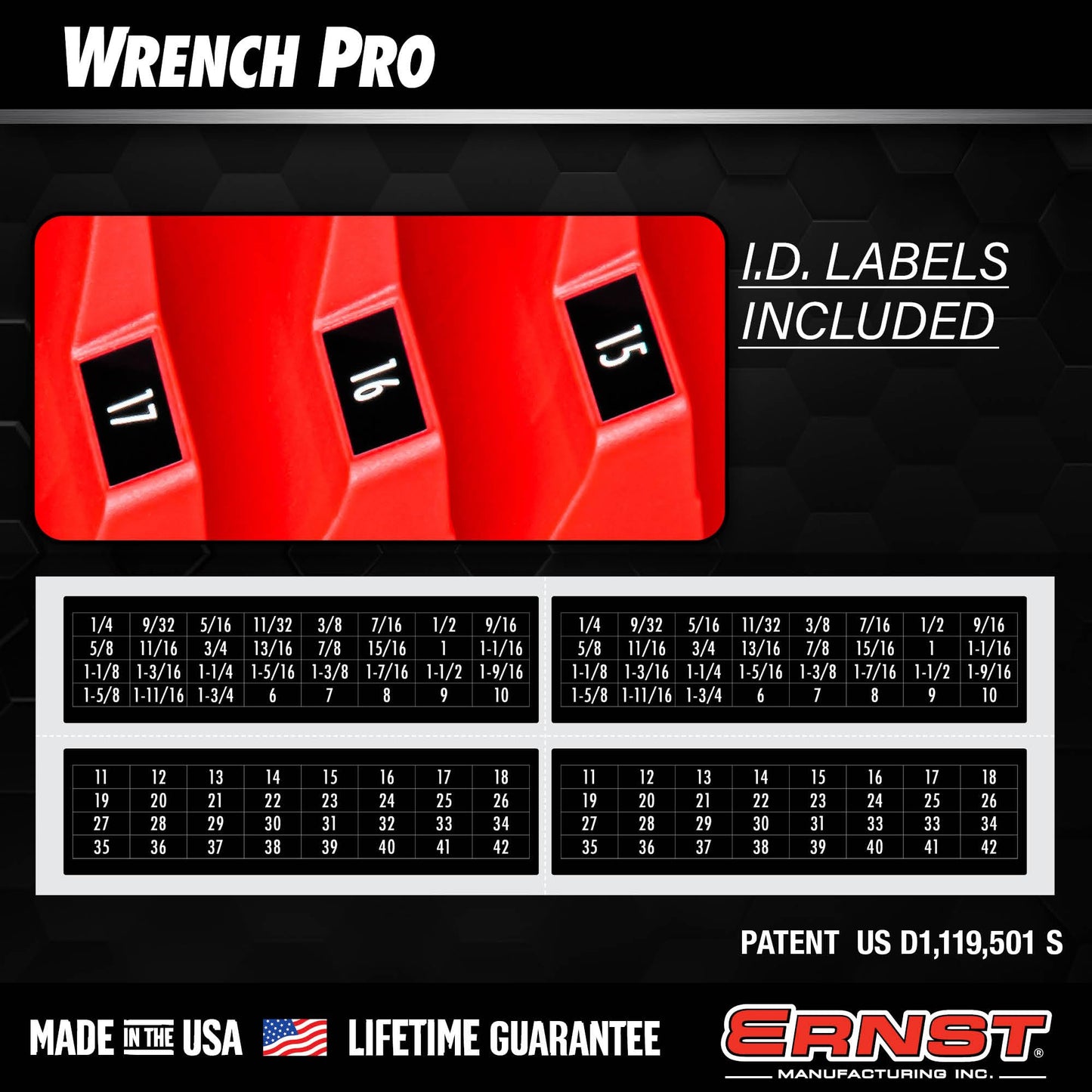 Ernst Manufacturing Wrench Pro Wrench Storage for 20 Wrenches with Anti-Slip Cleats - Blue (Patented) - Made in the USA