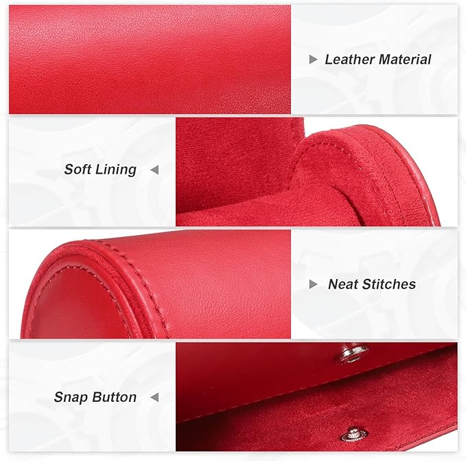 PATIKIL Watch Roll Travel Leather Case, Portable 2 Watch Roll Box with Pillow for Men Women Home Storage Display Gift Storaging Organizer, Red