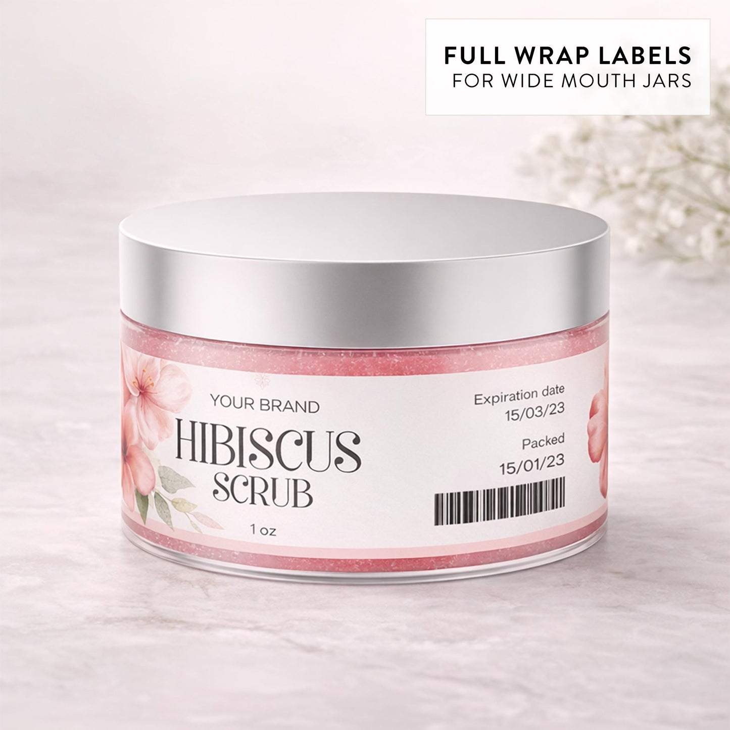 Dashleigh 1 x 5 Inch Wrap Around Labels, 70 Blank Waterproof Printable Vinyl Stickers for Jars and Bottles - 5x1 Self-Adhesive White Label Sheets for Inkjet Printer, Cosmetic, Candle, Soap, 1oz Jar