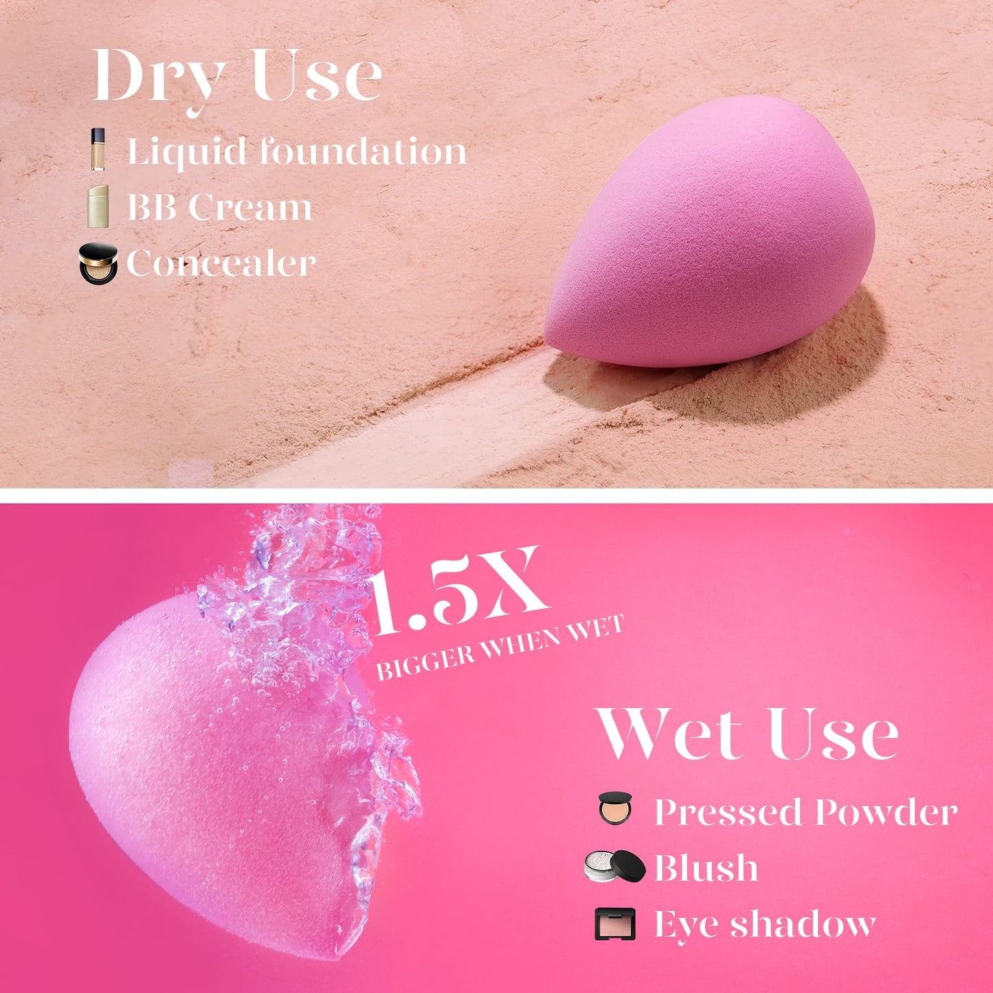 BEAKEY 12pcs Triangle Powder Puffs & Super Soft Makeup Sponge Set of 6