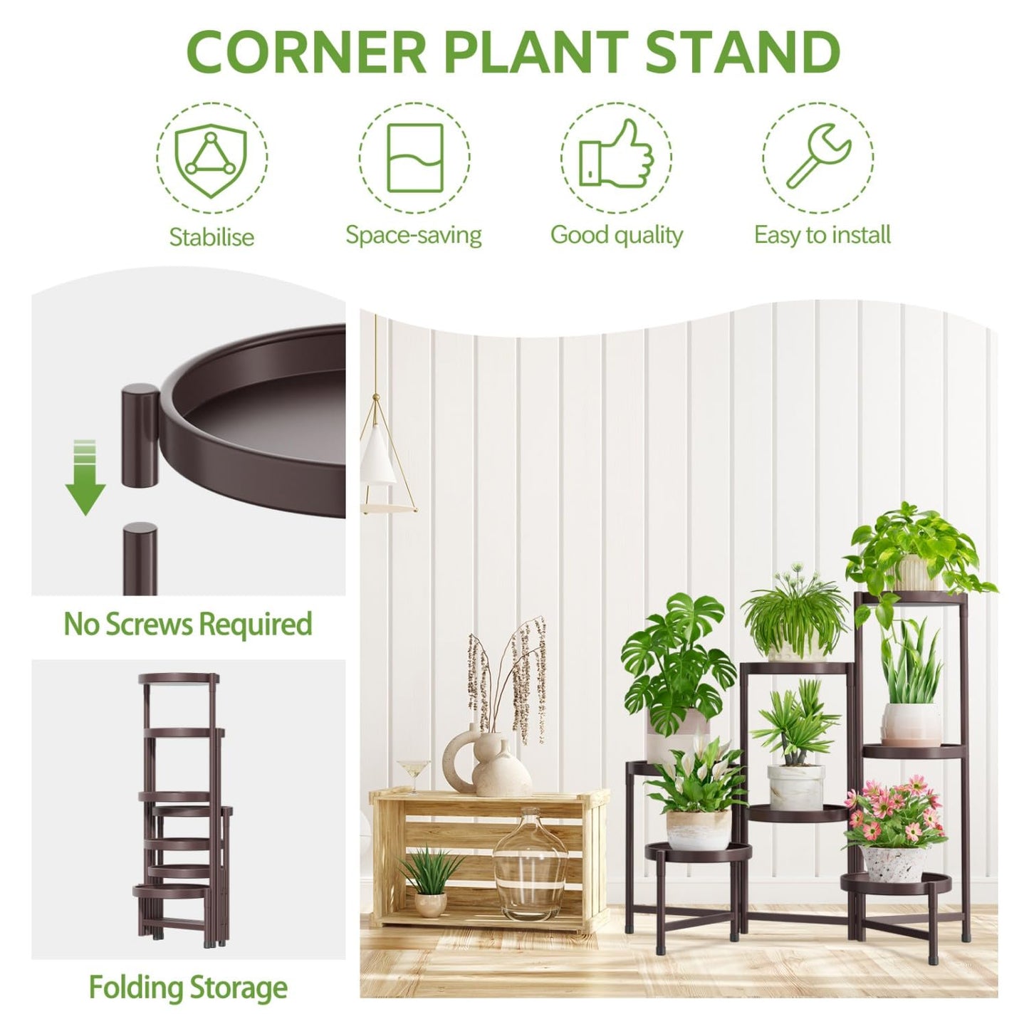 iDavosic.ly 7 Tier Large Plant Stand Indoor, 10 Inch Wide Tall Corner Metal Plant Stands Outdoor for Multiple Plants, Folding Tiered Flower Display Holder Rack Shelf, Violet Bronze