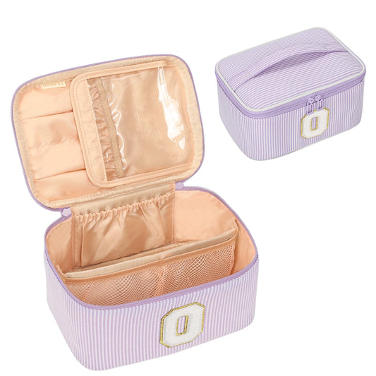 OCHEAL Makeup Bag for Women, Monogram Cosmetic Bag Purple Travel Makeup Case Beauty Toiletry Bag Organizer Personalized Gifts for Girls Bridesmaid, Sister, Wife, Friends Initial O