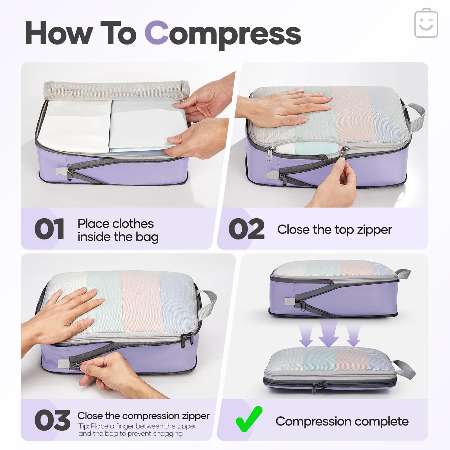 Veken 9/11 Set Compression Packing Cubes for Travel Essentials,Compressible Expandable Large Luggage Suitcase Organizer Bags for Clothing,Space Saver Bags with Over 1000 pcs of Mesh Holes(Purple Gray)