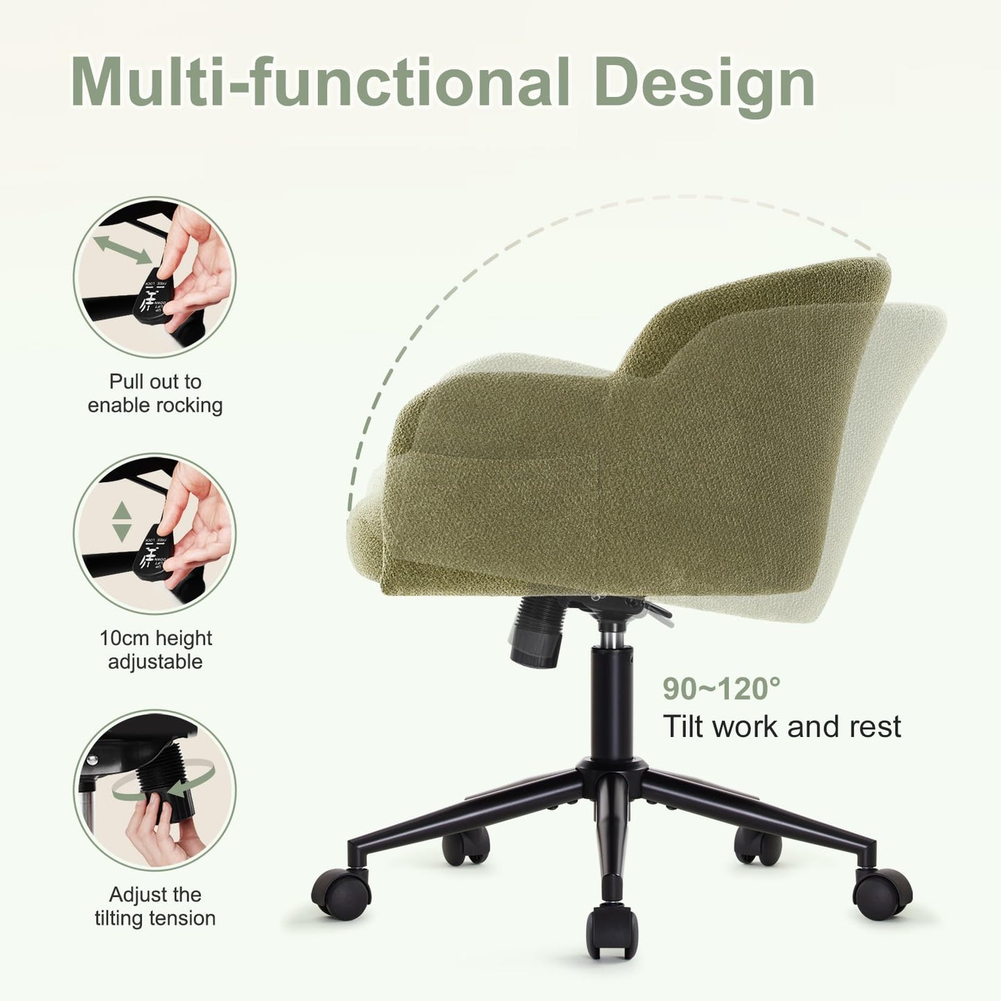 IWMH Desk Chair,Criss Cross Chair with Wheels and Arms,Modern Vanity Chair,Height Adjustable Ergonomic Swivel Office Chair for Vanity Home Office, Living Room, Bedroom (Green)