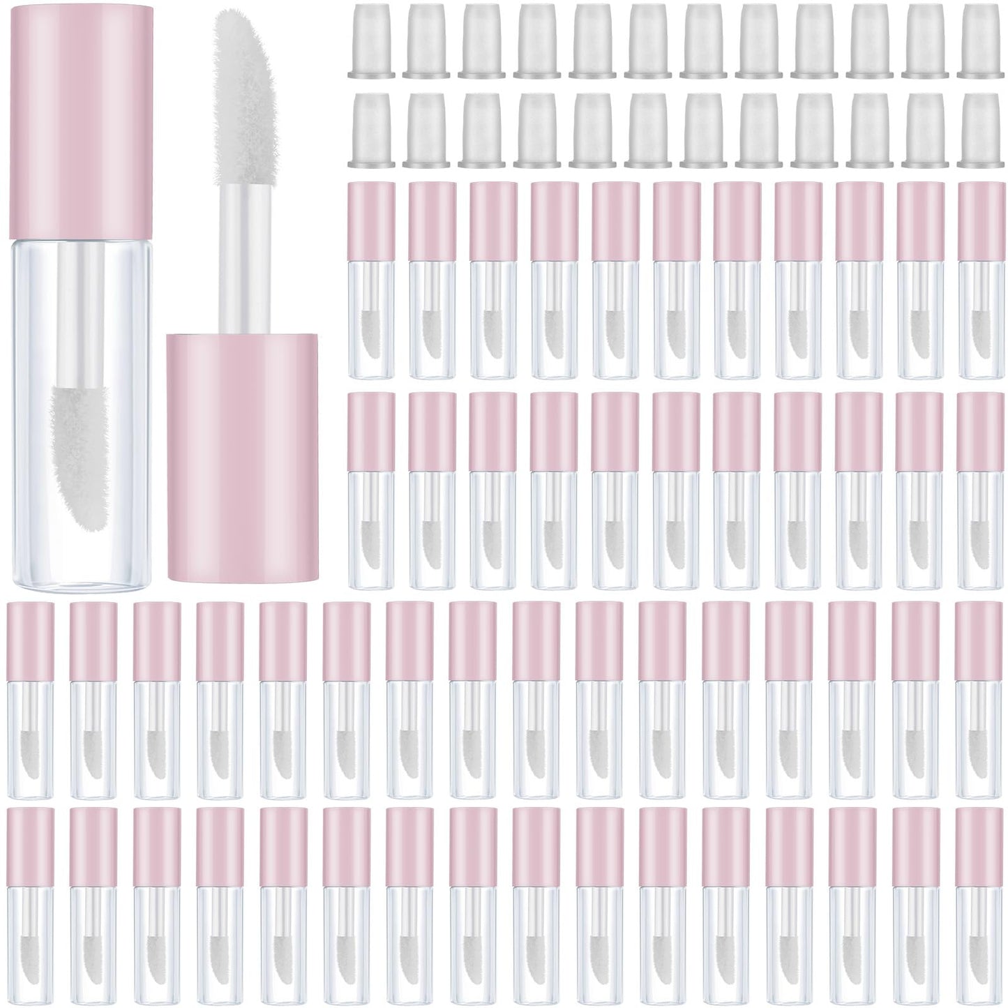 Patelai 100 Pieces 1.2 ml Empty Lip Gloss Tubes Refillable Mini Lip Balm Gloss Containers for Different Samples Travel Split DIY Makeup, Pink