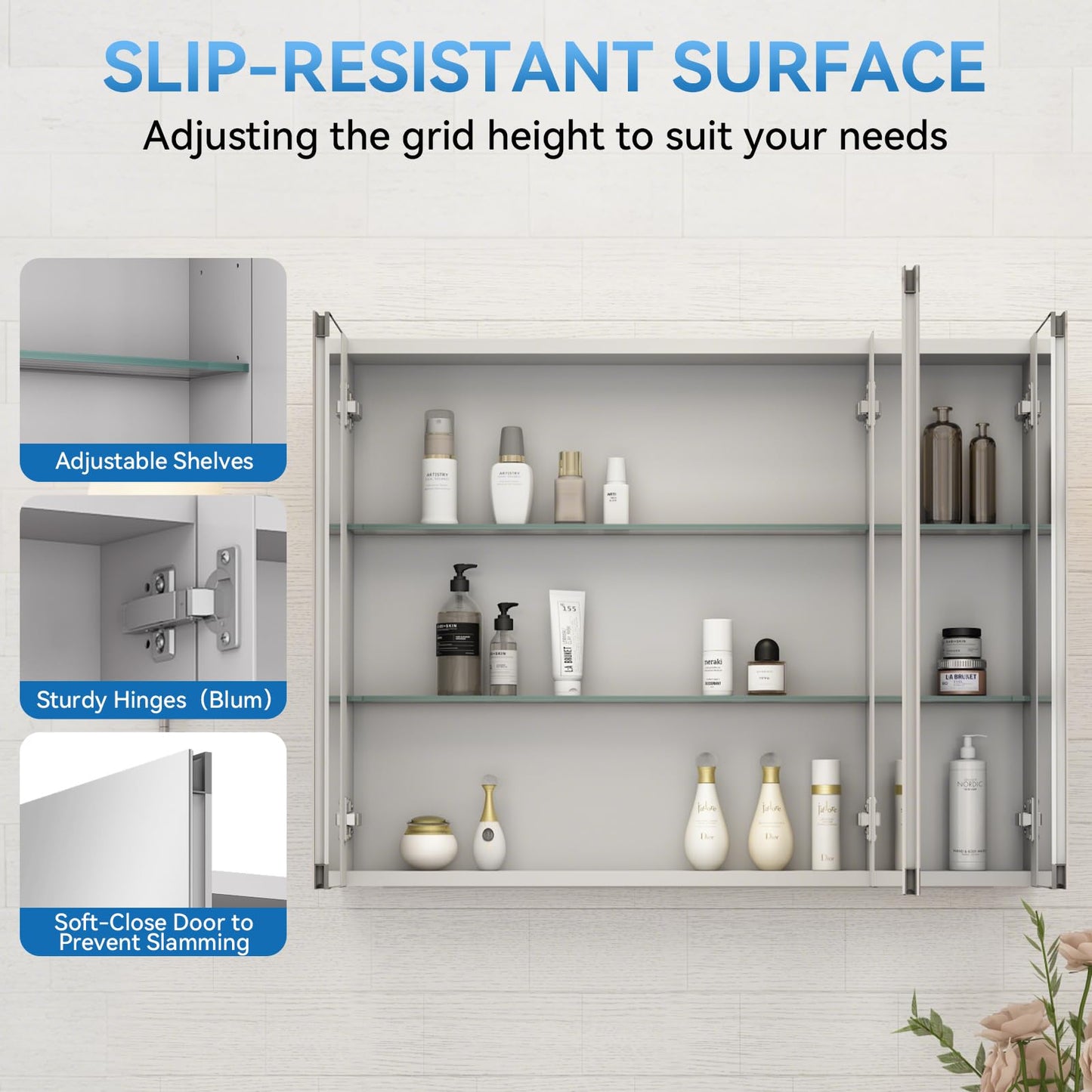 Sunrosa Aluminum Bathroom Medicine Cabinet with Mirror Door, 30"×27.5" Bathroom Mirror Cabinet, Wall-mountable and Recessed-in Mirror Cabinet, 2 Doors Medicine Cabinet Organizer II