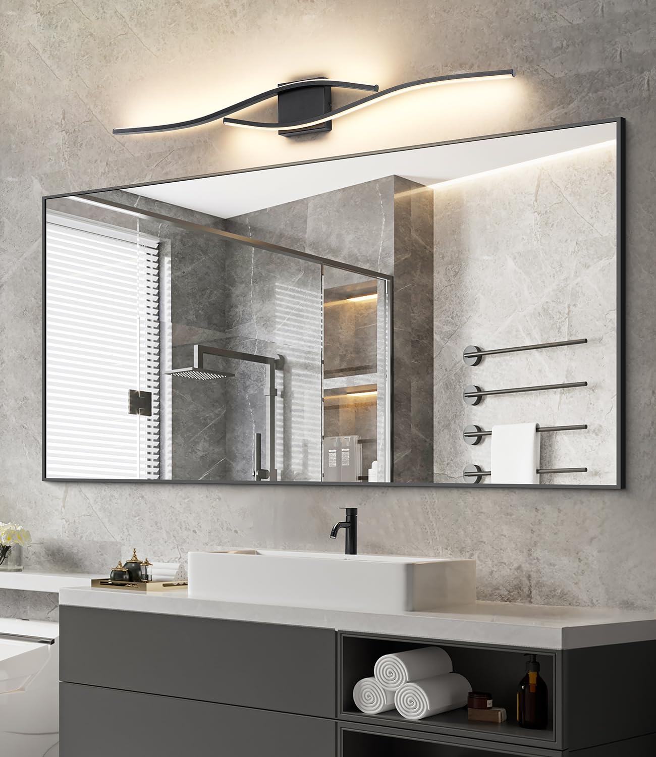 Joossnwell Bathroom Light Fixture Over Mirror 39.37 Inch Vanity Lights Bar for Bathroom Dimmable 5CCT Modern Vanity Light Black Led Bath Light Wall Lamp