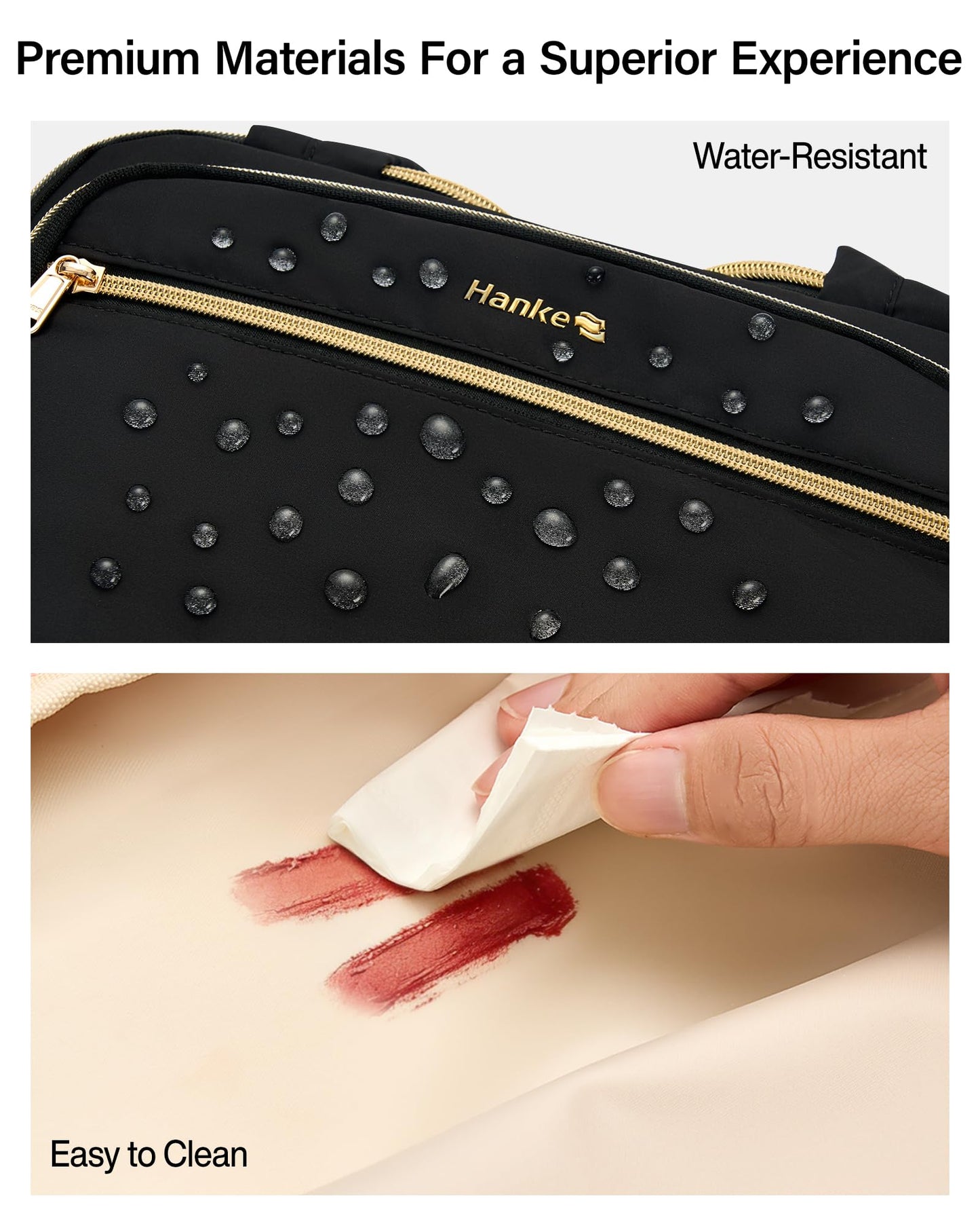 Hanke Travel Toiletry Bag, Lightweight Wide-open Large Toiletry Bags for Women, Dual-Layer Makeup Bag Water-Resistant Cosmetic Travel Bag with Handle for Accessories, Essentials, Black