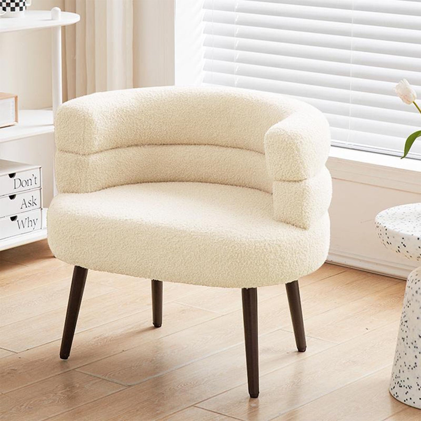 CHIQUERID Makeup Vanity Chairs with Back,Office Desk No Wheels,Comfy Fabric Easy to Install for Living Room,Bedroom,Home,Office,Dressing Room-Beige White