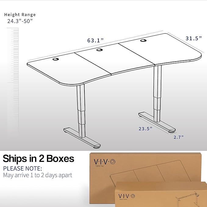 VIVO Electric 63 x 32 in Dual Motor Standing Desk, Memory Height Adjustment, 2B Series, Light Wood Top White Frame, DESK-KIT-2W1C