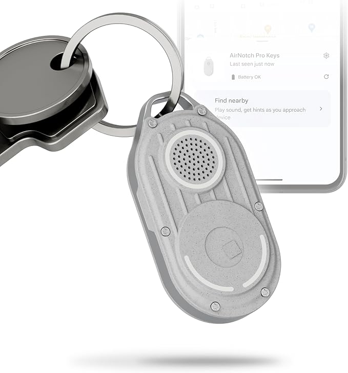 Rolling Square AirNotch Pro – Android Find Hub Only - Bluetooth Tracker Keychain (2 Pack), Replaceable Batteries, 360° Sound, Anti-Loss Locator, Waterproof, White