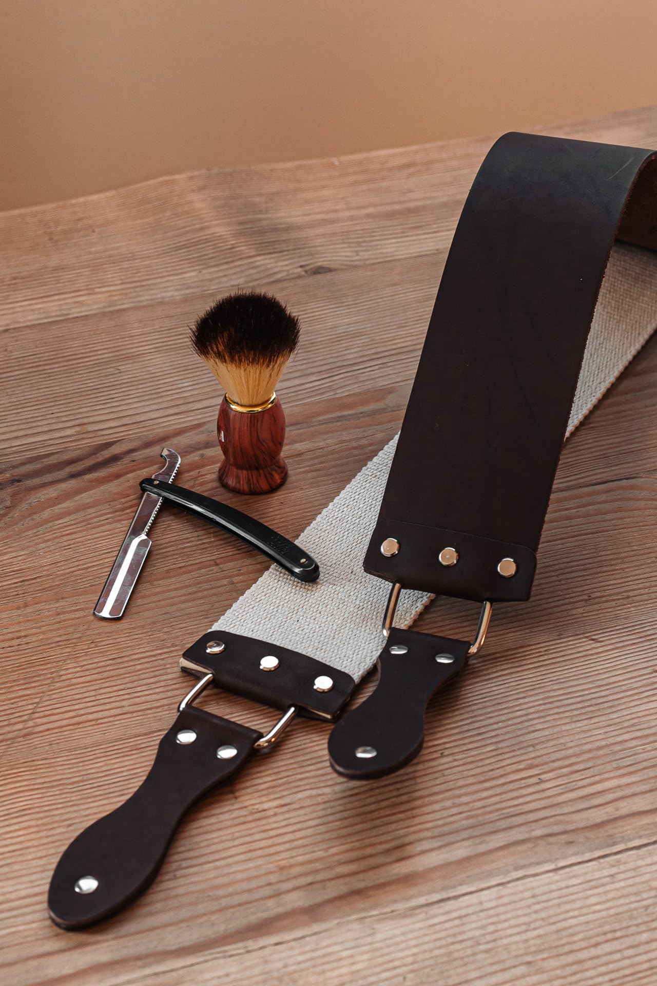 Razor Strop - Barber's Latigo Leather Straight Razor Strop. Dual Strap that will be a Great Addition for Any Straight Razor. PREMIUM LEATHER Strop for Sharpening. (Brown)